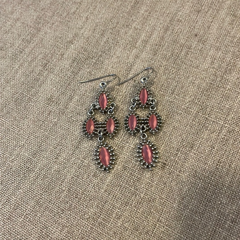 Pink and silver dangle earrings
